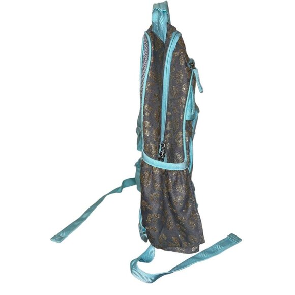 Pottery Barn Teen Grey Silver Metallic Turquoise Backpack Embroidered Caroline - Picture 3 of 8